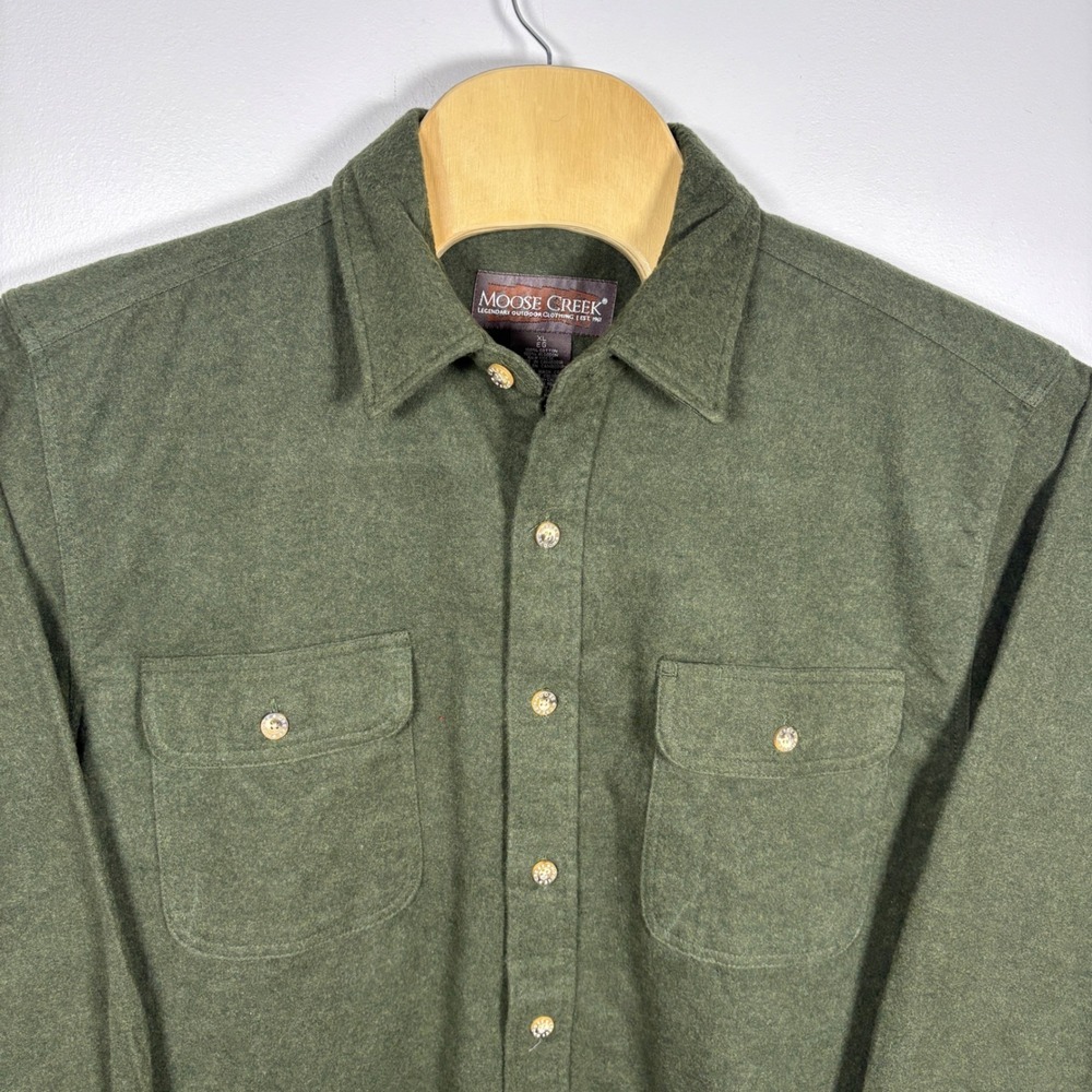 Moose‎ Creek Mens XL Green Chamois Cloth Button Down Shirt Heavy Cotton Outdoor